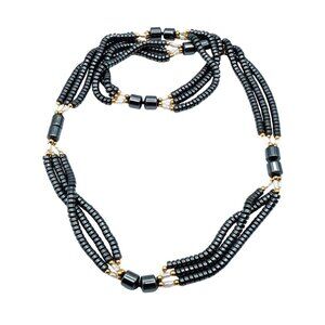 Vintage 27.5-Inch Hematite Baroque Cultured White Pearl Triple Strand Necklace